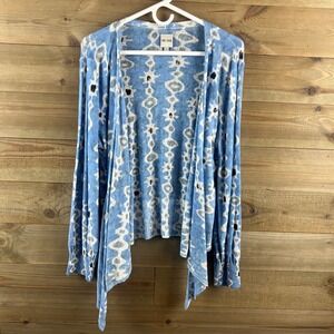 Nic + Zoe Womens Sweater Cardigan Ikat Open Linen Blend Falling Jewels Large